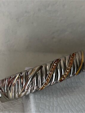 Silver and Gold-Tone Crystal Wrap Bangle Bracelet